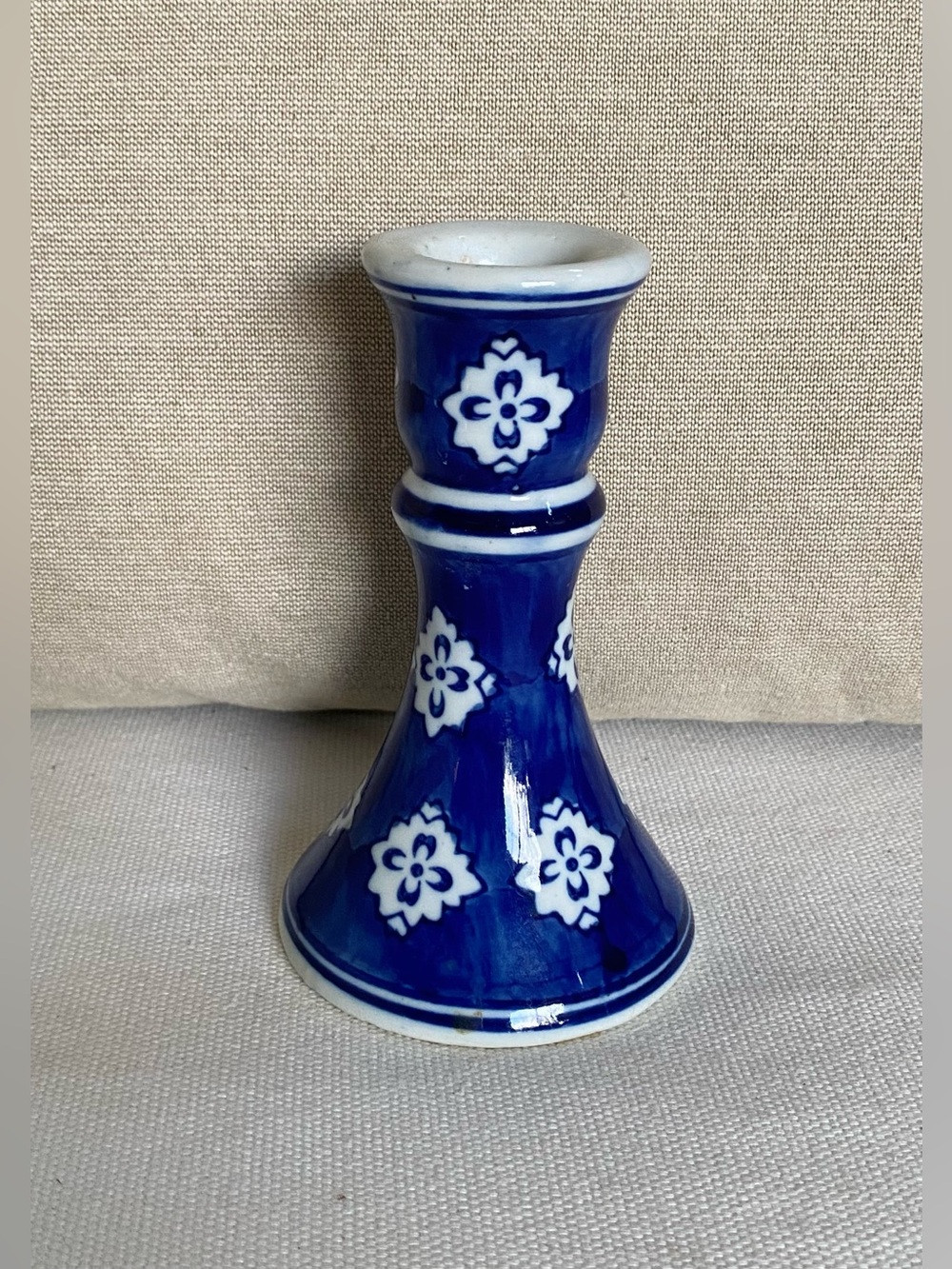 Vintage Silvestri Blue & White Porcelain 5” Taper Candlestick Holder